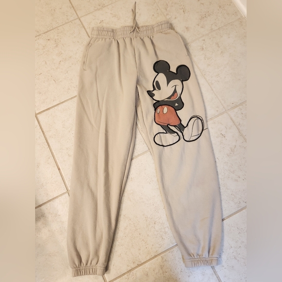 Disney Mickey Mouse Beige Womens Joggers Sweatpants Size M #D87 READ - Picture 1 of 8